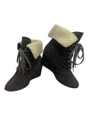 FADED GLORY MARGIE Women Size 9 M Gray Suede Leather Sherpa Lined ANKLE BOOTS